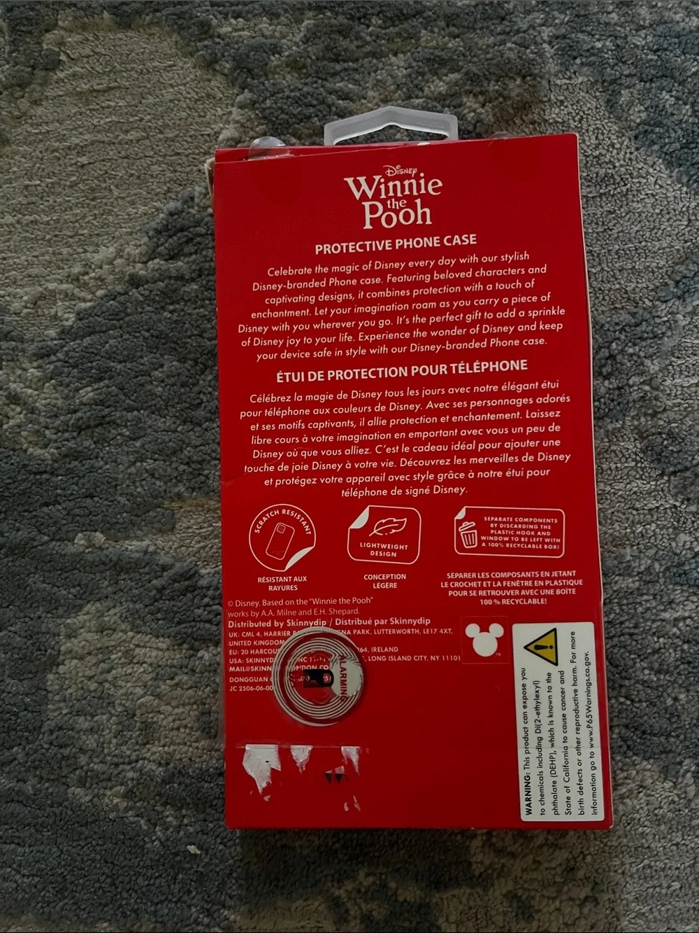Disney Winnie the Pooh Clear Phone Case with Red and Yellow Accents